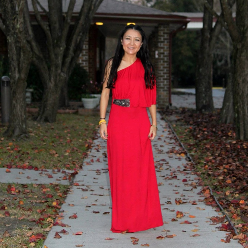 ASOS Women's One Shoulder Maxi Embelished Red Dress Size 4